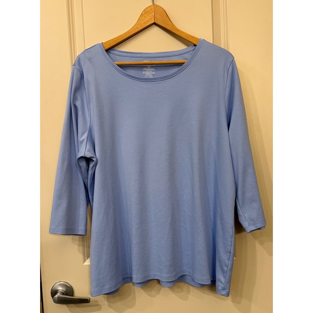 LL Bean Women's Lavender Supima Cotton 3/4 Sleeve Crew Neck T-Shirt Plus Size 2X